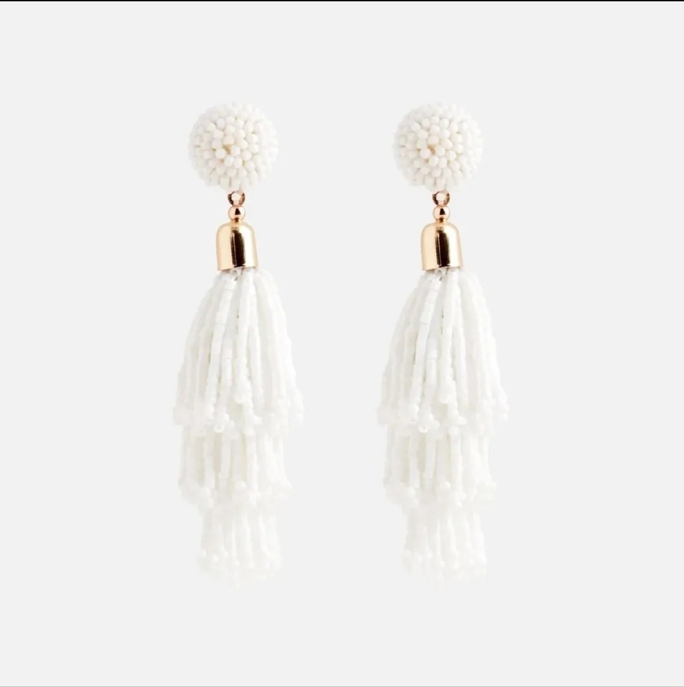 Rachel Zoe Panacea Beaded Tassel Earrings white brand new